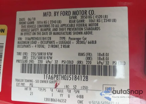 2018 Ford Mustang Ecoboost from USA, damaged, VIN 1FA6P8TH0J5184128